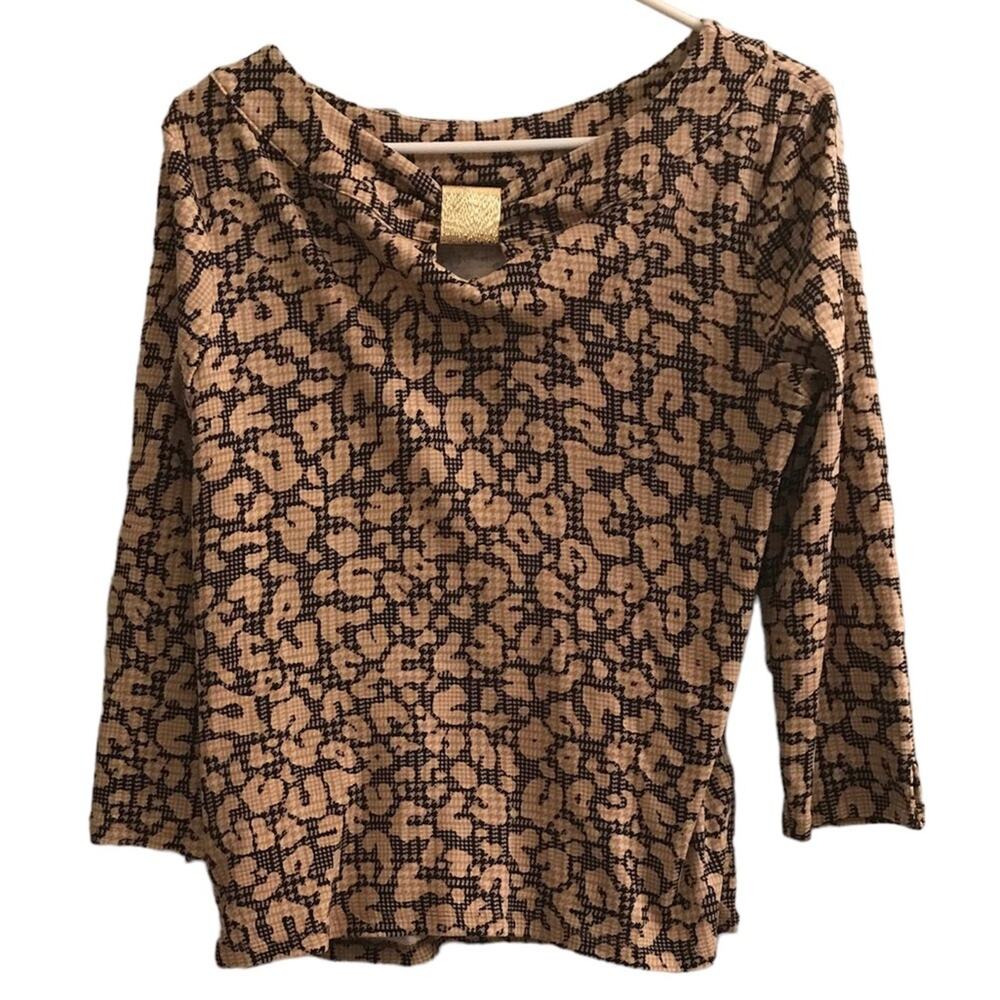 Rafaella Animal and Hounds tooth Print, keyhole neckline, Top Size Large